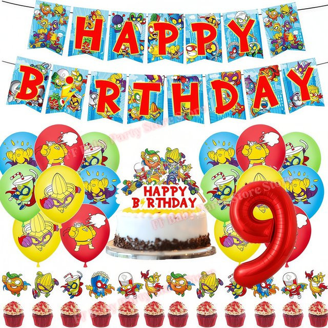 Potdemiel Superthings Superzings Geburtstagsparty-Dekoration Set aus buntem Papier mit runden Luftballons und Tortendekoration für Kinder - Bild 1