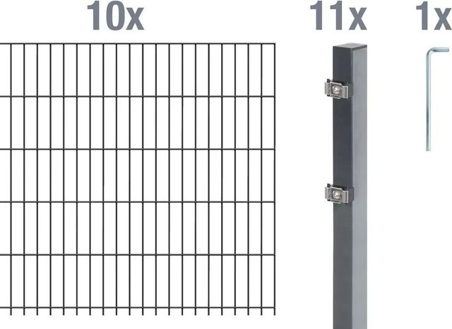 Metallzaun Doppelstabmatte Grund-Set aus Stahl, anthrazit beschichtet, 10 Stück, Höhe: 80 cm, Breite: 200 cm, Tiefe: 50 cm - Bild 1