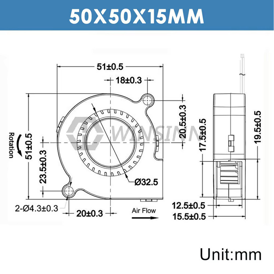 WINSINN 5015 Mikro-Gebläse Lüfter Schwarz B/T/H: 50 x 50 x 15 mm - Bild 5