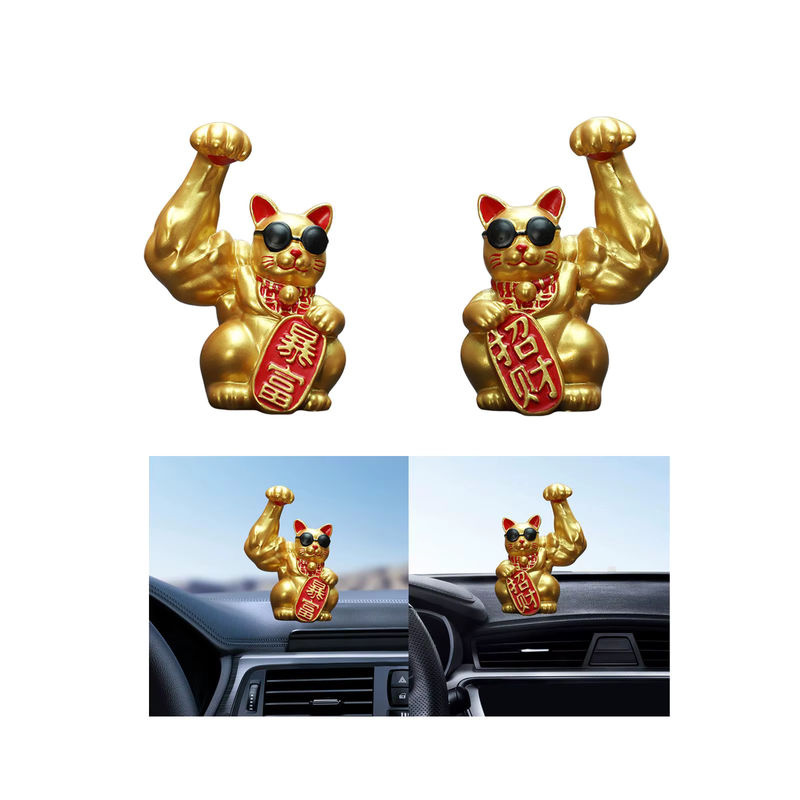 MagiDeal Lucky Cat Figur Big Muscle Arm in Gold aus Kunstharz als Feng Shui Dekoration - Bild 4