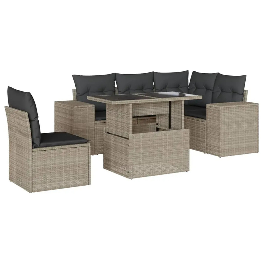 vidaXL 6-teilige Garten-Sofagarnitur in L-Form mit Kissen und Couchtisch, Anthrazit/Grau, Poly-Rattan mit Metallgestell - Bild 2