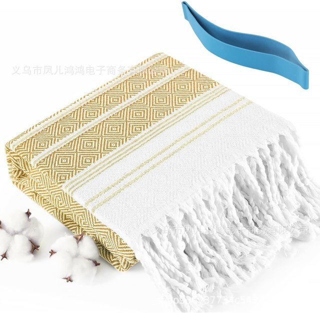 Sandfreies Türkisches Jacquard Strandtuch von Yiran bag mit Diamantmuster in Weiß, B/H: 90 x 180 cm - Bild 1