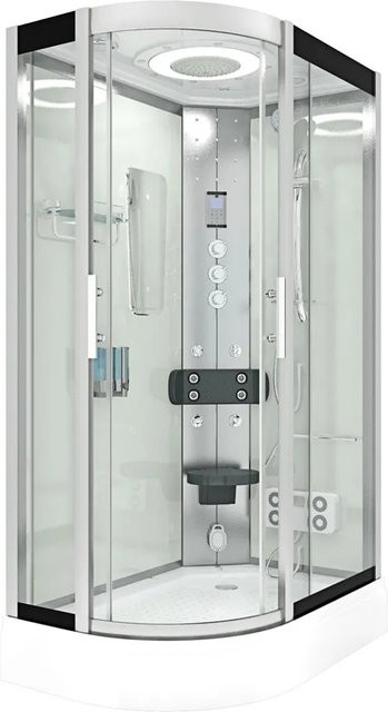 AquaVapore Duschkabine Komplettdusche mit Duschsystem, Thermostat, Regendusche, Handbrause und LED-Beleuchtung, Eckdusche, Farbe: Weiß/Transparent, B/T: 120 x 80 cm - Bild 1