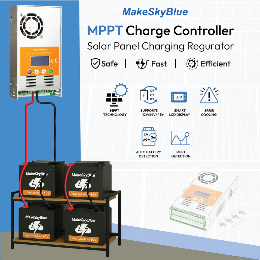 MakeSkyBlue MPPT Solarladeregler 60 A in Silber mit LCD-Display für 12 V 24 V 48 V Blei-Säure Gel AGM Lithium NiCd Batterien - Bild 2