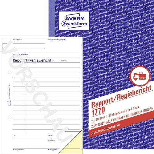 Avery Zweckform Regiebericht Rapport Formular 1770 DIN A5 in Weiß und Gelb - Bild 1