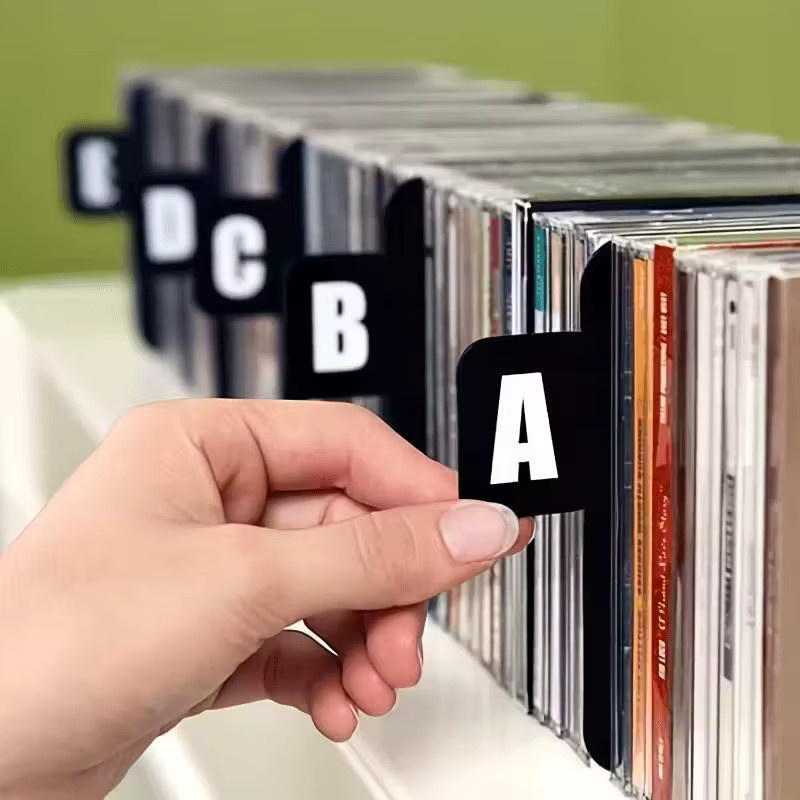 26 Stück CD DVD und Vinyl Schallplatten Organizer in Schwarz aus Kunststoff mit Alphabet-Trennwänden A-Z zur platzsparenden Aufbewahrung von Musikalben - Bild 4