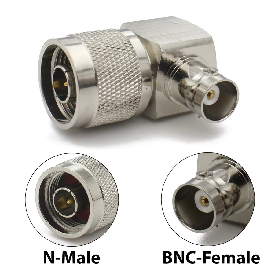 MEYNOOE HF-Koaxialstecker L16 N auf BNC-Stecker weiblich, 90-Grad-rechtwinkliger Adapter in Silber - Bild 2
