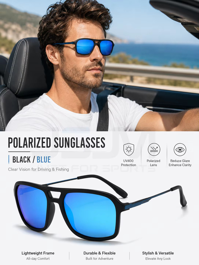 JSJM Sonnenbrille, eckig, Vollrand, Kunststoff, schwarz, Unisex, polarisiert - Bild 2