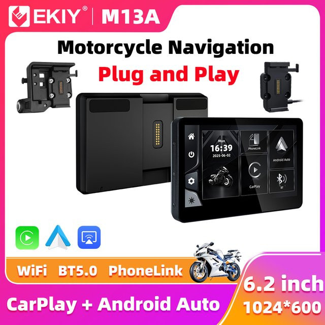 EKIY Wireless CarPlay und Android Auto GPS Motorrad-Navigation 6,2 Zoll für BMW R1200GS R1250GS R1300GS F800 F850 F900 S1000XR in Schwarz - Bild 1