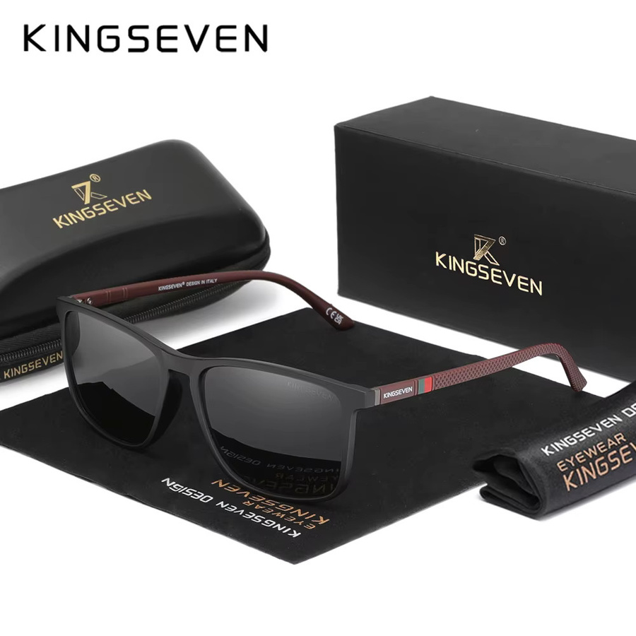 KINGSEVEN Sonnenbrille, Rechteck, Vollrand, Unisex, Schwarz, polarisiert - Bild 1