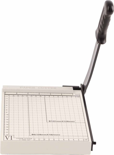 Manueller Papierschneider Painter Guillotine aus Stahl für Schule und Büro in Weiß mit Positionierungslineal für A5-Papier - Bild 1