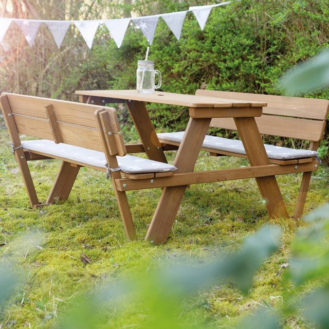 Roba Kindersitzgruppe Picknick for 4 aus Massivholz Teak in Natur mit Lehne und Sitzkissen Little Stars - Bild 1