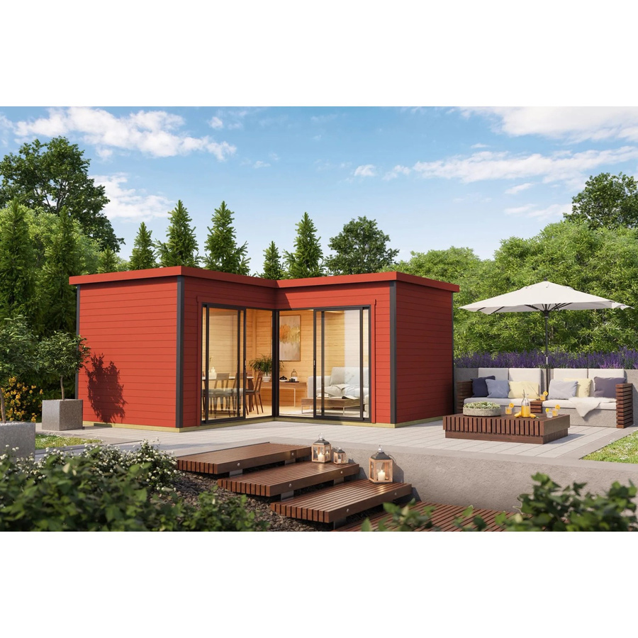 Lasita Holz-Gartenhaus Domeo 6 mit Flachdach in Schwedenrot lasiert, Blockbohlenbauweise, B/T: 500 x 500 cm - Bild 2