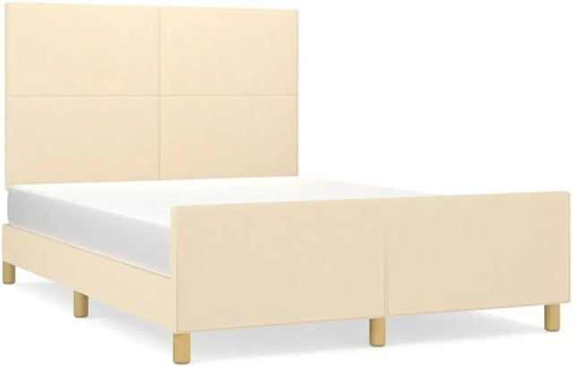 vidaXL Bettgestell mit Kopfteil aus Stoff und Massivholz in Beige, B/T/H: 140 x 190 x 146 cm - Bild 1