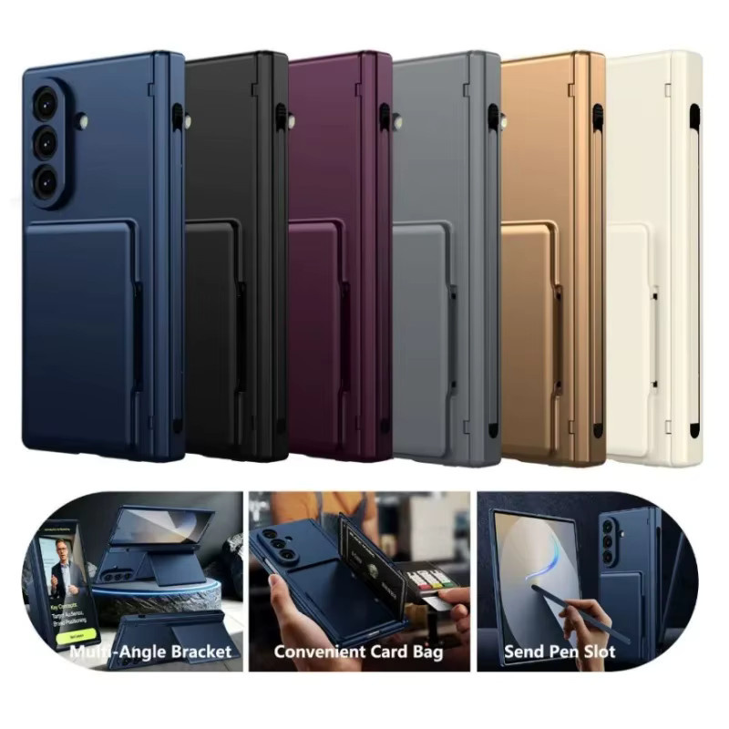 Samsung Galaxy Z Fold Hülle mit Kartenhalter, Stylus-Slot, Scharnierschutz und Standfunktion in Blau - Bild 1