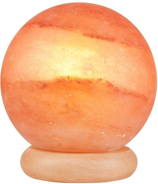 Lamkur Salzleuchte aus Natursalzstein mit Holzsockel in Orange und Beige, B/T/H: 16 x 16 x 16 cm - Bild 1