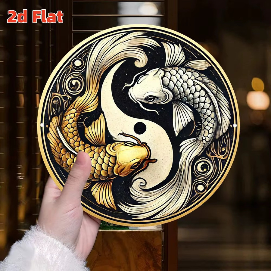 CIFBUY Vintage Yin Yang Tai Chi Metall-Wandkunst in Gold, Schwarz und Weiß - Bild 5