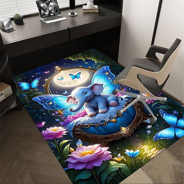 Living Need F Rutschfester Teppich mit Elefant und Schmetterling Motiv in Multicolour, B/T: 90 x 60 cm - Bild 1