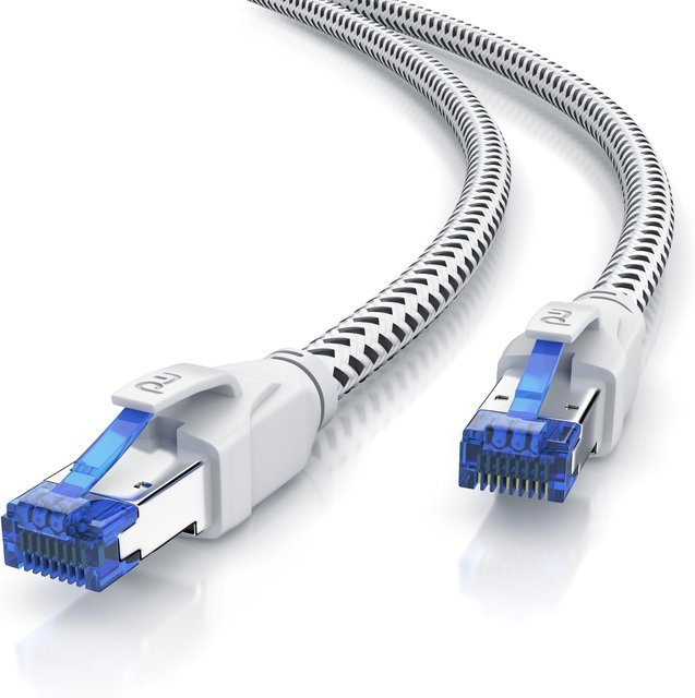 Primewire CAT 8 Patchkabel mit Baumwollummantelung, Gigabit Ethernet LAN Kabel, 40 Gbit/s, S/FTP PIMF Schirmung, Farbe: Weiß, Länge: 20 m - Bild 1