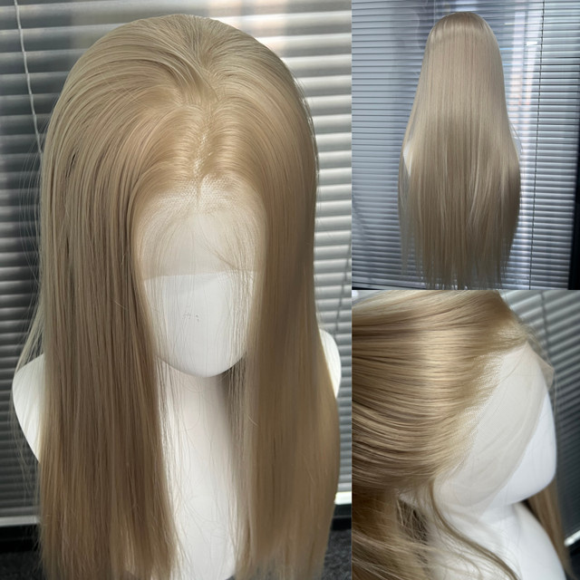 Aschblonde Synthetische Lace-Front-Perücke, 26 Zoll, Dauerwellige Lange Glatte Damenperücke - Bild 1
