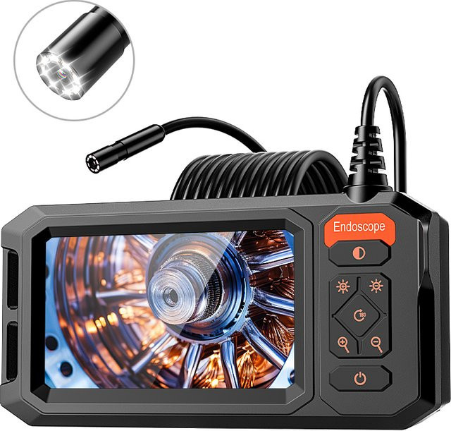 ENWOR Industrielles Endoskop mit 4,3 Zoll IPS-Bildschirm, wasserdichte Rohrinspektionskamera mit 8 mm Sonde und 8 einstellbaren LEDs in Schwarz - Bild 1