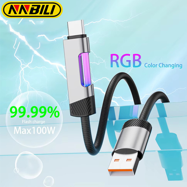NNBILI USB Typ C zu USB C Datenkabel 100W 5A Schnellladekabel in Schwarz - Bild 1