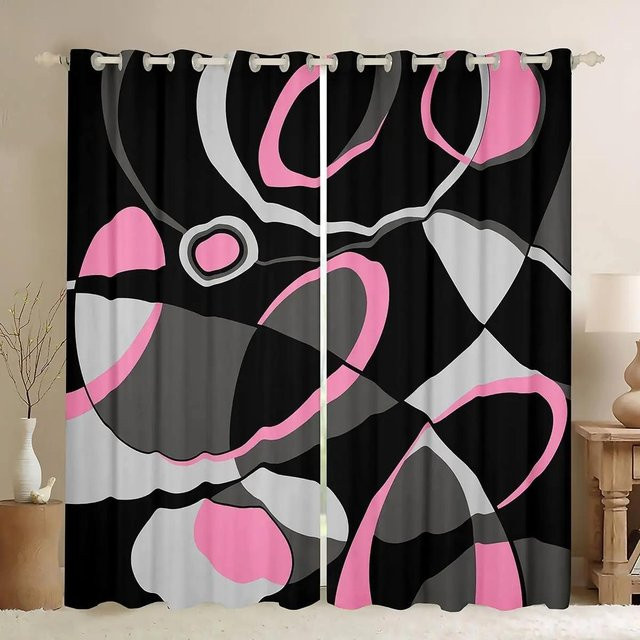 Yiran Furniture Verdunkelungsvorhang mit geometrischem Kreisdesign in Gelb Grau Schwarz, B: 55 cm, H: 120 cm - Bild 1