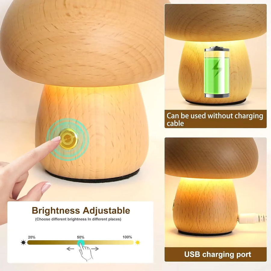 Dimmbare Pilz-Tischlampe in Weiß, wiederaufladbare Touch-Nachttischlampe mit warmweißem Licht für dein Schlafzimmer - Bild 3