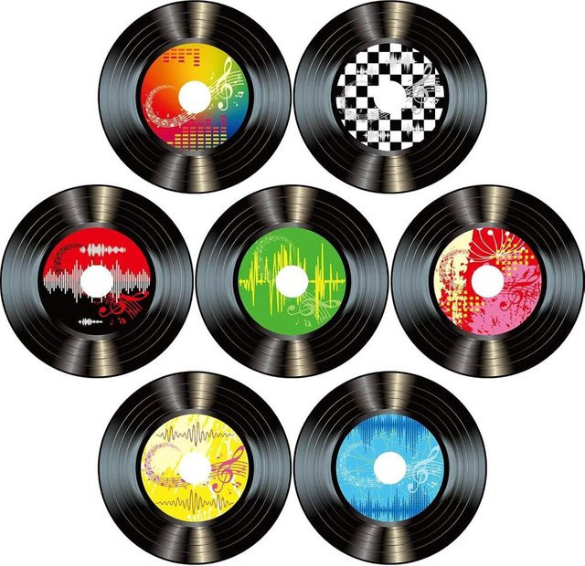 WTEMPO 35er Set Vinyl Schallplatten Wanddekoration für Rock and Roll Musik Partys, 14,2 cm, Mehrfarbig - Bild 1