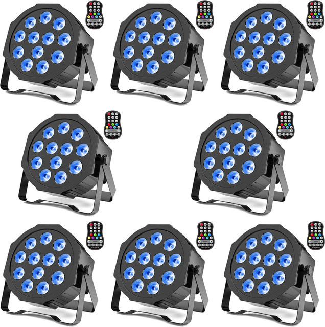 U'King 8er Set Batterie LED Par Licht RGBW mit Fernbedienung und Montagehalterung, Schwarz/Multicolor, für DJ, Party, Hochzeit und Geburtstag - Bild 1