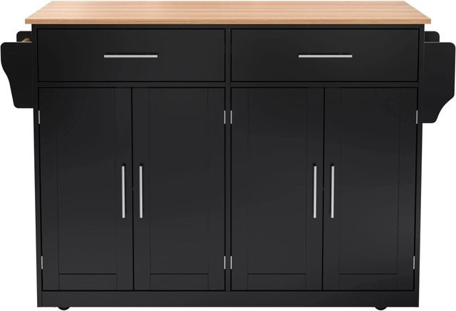 okwish Servierwagen mit klappbarer Tischplatte in Schwarz für Küche und Esszimmer, B/T/H: 120 x 46 x 91 cm - Bild 1