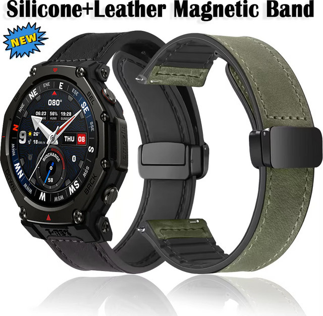 Amazfit Uhrenarmband, Silikon, Leder, Schwarz, Unisex - Bild 1