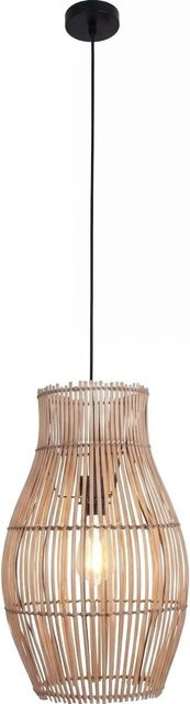 Licht-Erlebnisse Hängelampe aus Bambus und Metall in Braun, höhenverstellbar, Durchmesser: 30 cm, E27, Boho-Design - Bild 1
