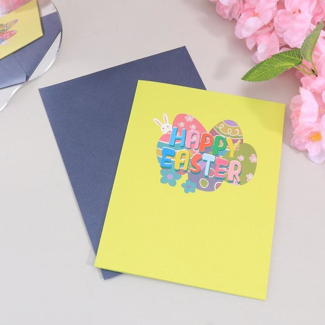Personalisierte Oster-3D-Papier-Pop-Up-Karte mit Häschen im Blumengarten inklusive Umschlag - Bild 1