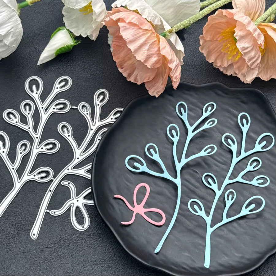 Metall-Stanzformen Botanischer Zweig und Schleife in Silber für DIY-Scrapbooking und Kartenherstellung - Bild 3