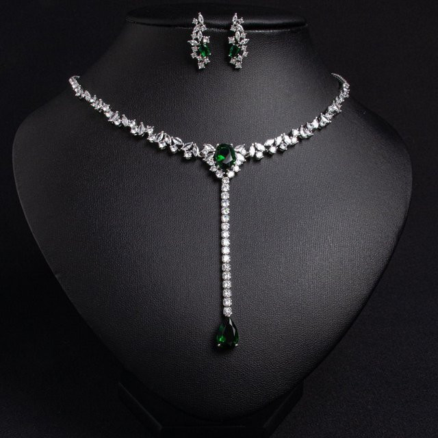 YIRAN Schmuck-Set Halskette, Ohrring, Kupfer, Schwarz, Zirkonia, Damen - Bild 1
