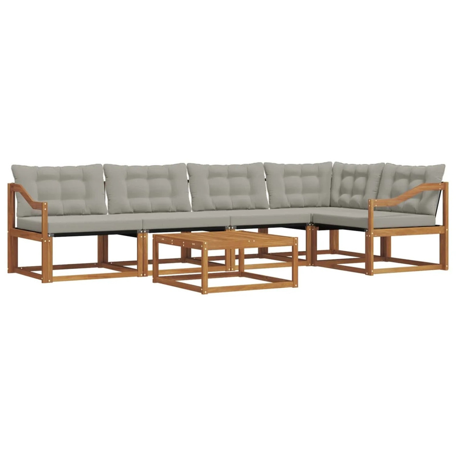 vidaXL Outdoor-Sofagarnitur 6-teilig aus Akazienholz und Textilene in Natur und Hellgrau mit L-Form und Kissen - Bild 2
