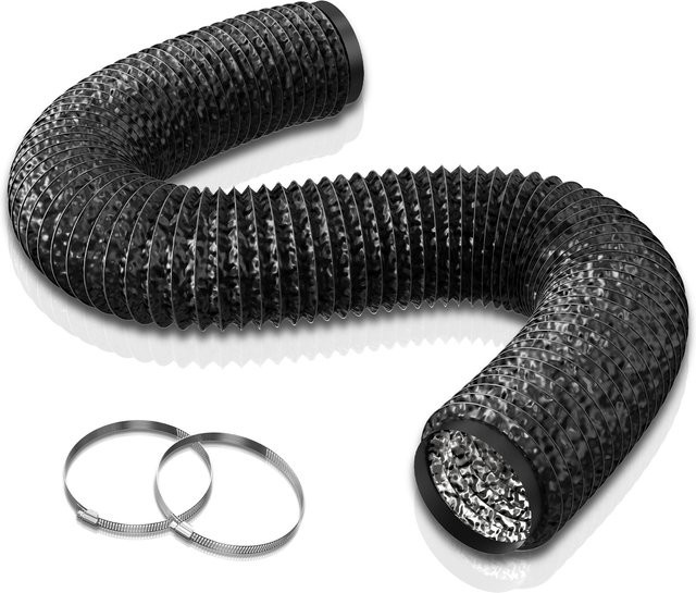 Aygrochy PVC Abluftschlauch 120 mm in Schwarz, 3 Meter Länge, inklusive 2 Edelstahl-Schlauchschellen für mobile Klimageräte und Trockner - Bild 1