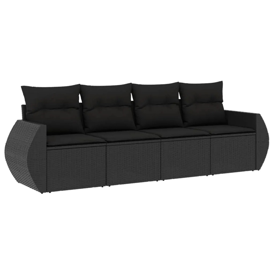 vidaXL 4-tlg Garten-Sofagarnitur aus Poly-Rattan mit Kissen in Schwarz - Bild 2