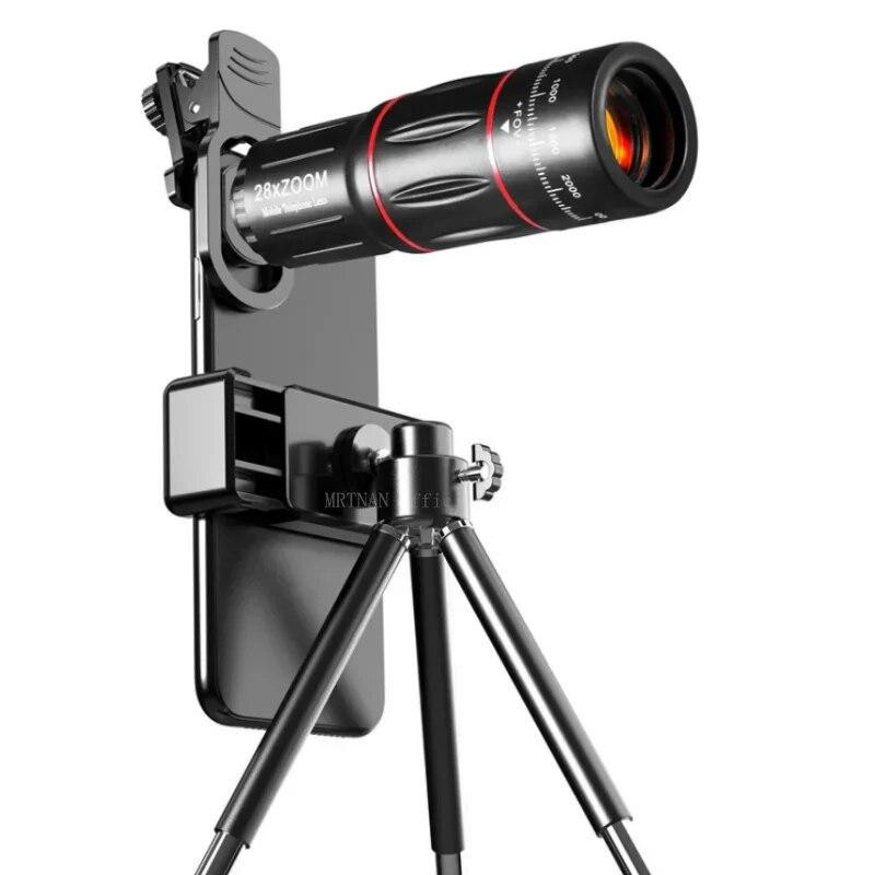28X Teleobjektiv für dein Smartphone mit 4K-HD-Monokular-Funktion, Teleskop-Zoomobjektiv inklusive Stativ und universellem Handy-Clip in Schwarz - Bild 3