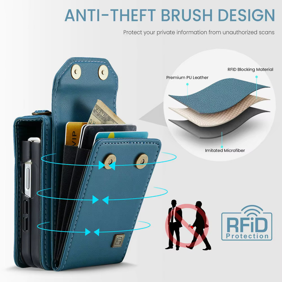 Crossbody Leder Brieftasche Kartenhalter Hülle für Samsung Galaxy Z Flip 8, Flip7, Flip6, Flip5 und Galaxy Z Flip7 FE in Braun oder Blau - Bild 5