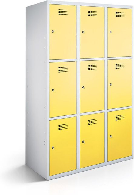 rotstahl Fächerschrank mit 9 Fächern in Gelb und lichtgrauem Korpus, B/T/H: 120 x 50 x 180 cm - Bild 1