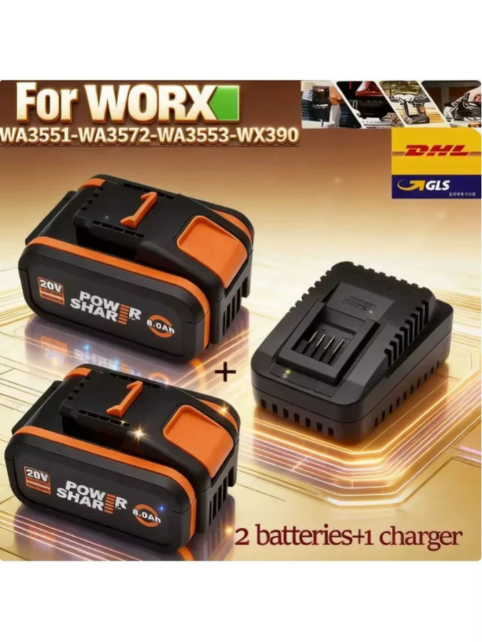 Worx WA3553 20V Li-Ion Akku-Ersatzbatterie mit 8000mAh in Schwarz für Elektrowerkzeuge WA3551 WX390 WX176 WX178 WX550 WX386 WX678 WG894E - Bild 5