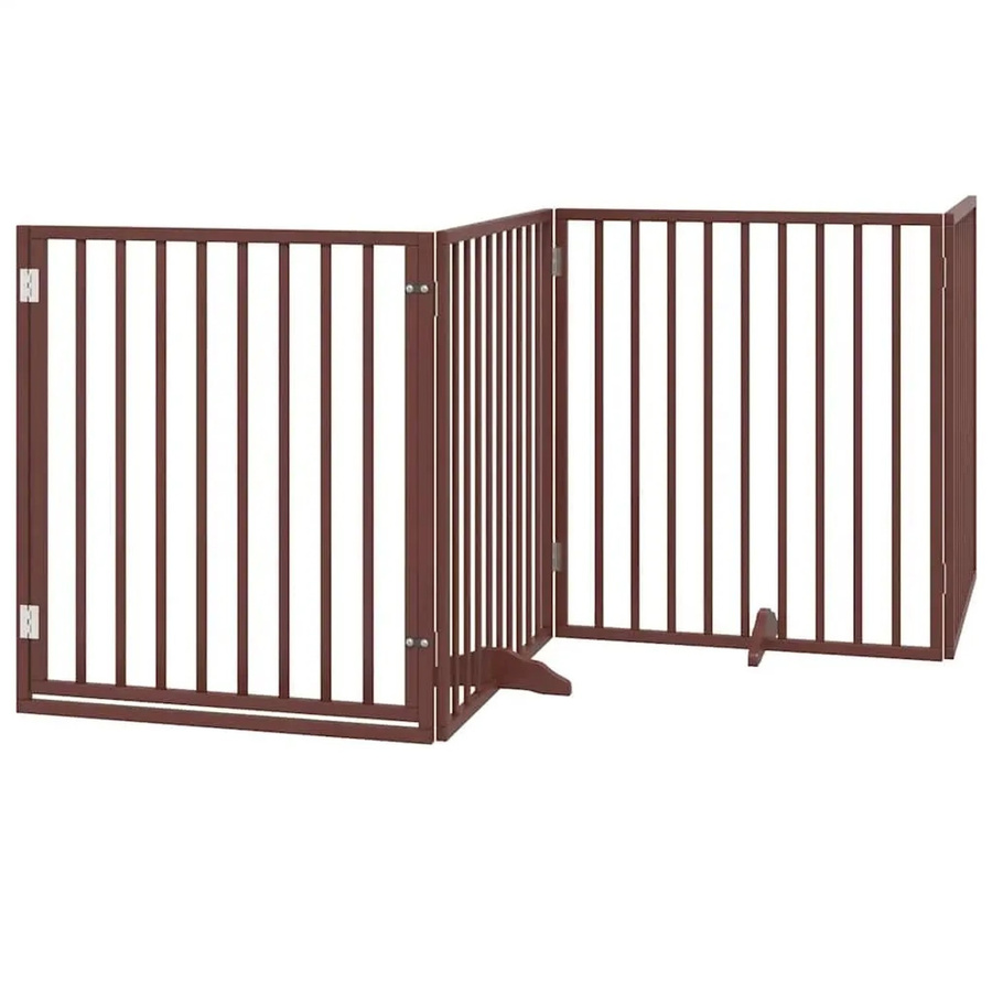 vidaXL Hundetor aus Pappelholz mit Tür, 12-teiliges faltbares Element Set, Braun - Bild 2