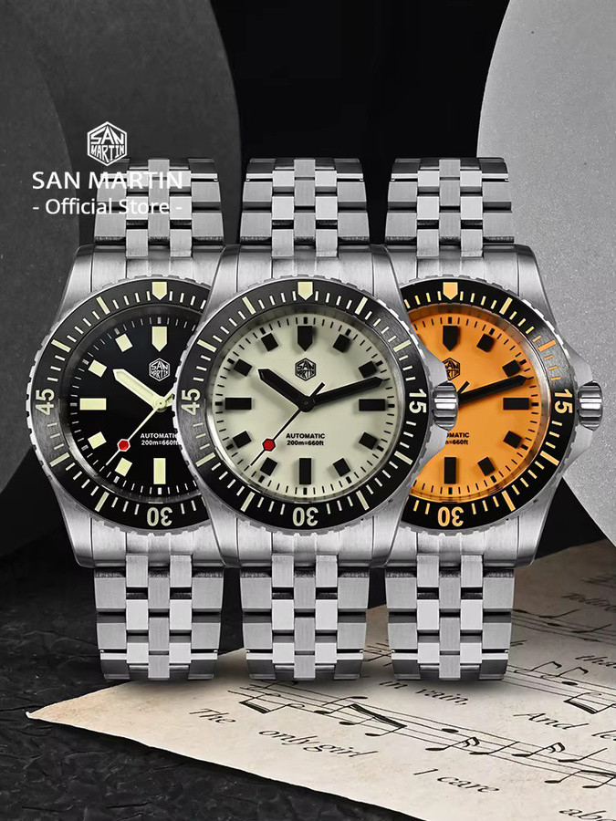 San Martin Herren-Taucheruhr, Automatik, Edelstahl, Schwarz - Bild 2