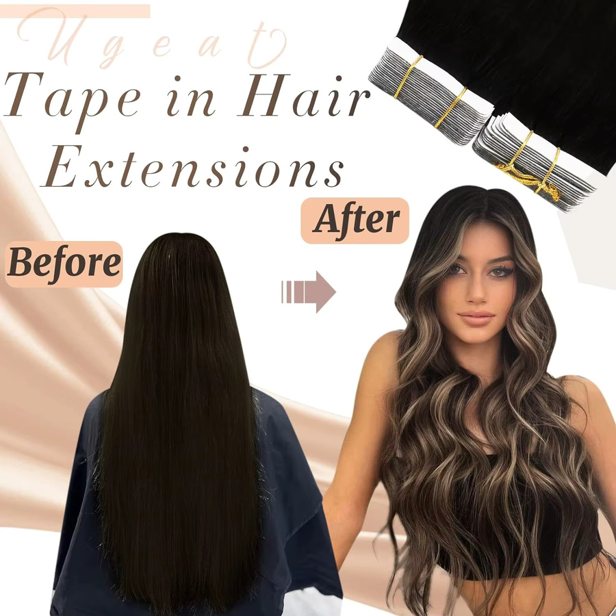 Ugeat Tape-in Haarverlängerungen Echthaar, Balayage, Glatt, 12-14 Zoll, Damen - Bild 2