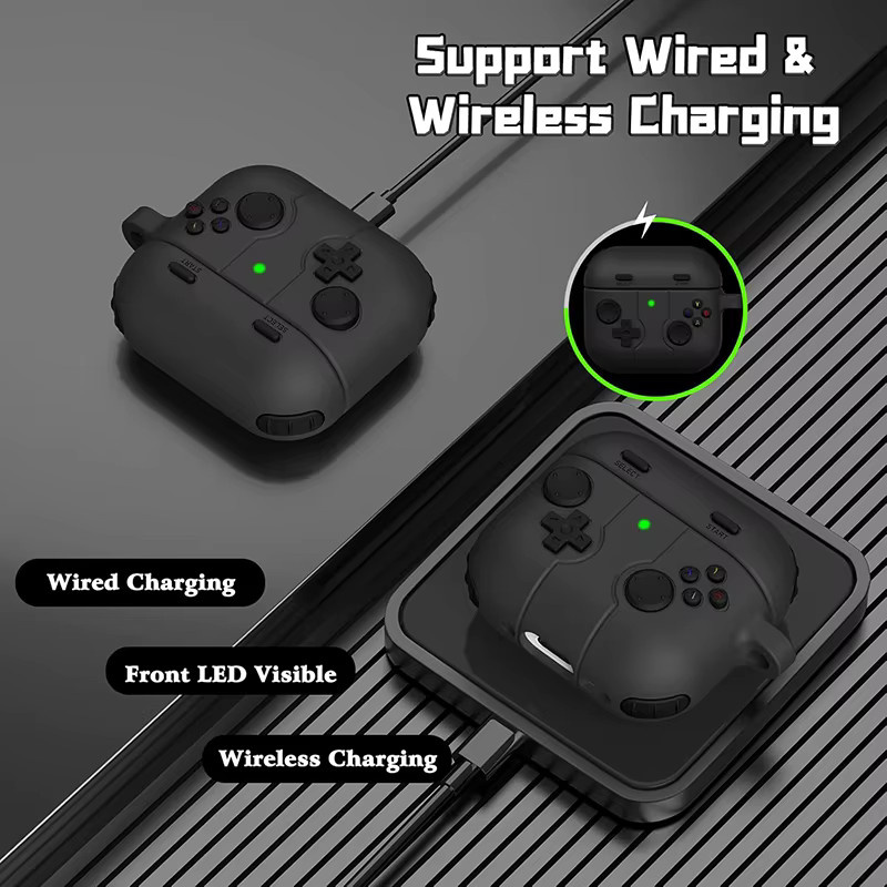 Silikon Kopfhörer-Schutzhülle im Cartoon-Gamepad-Design für Apple AirPods 3, 4 und AirPods Pro/Pro 2, Farbe: Schwarz - Bild 3