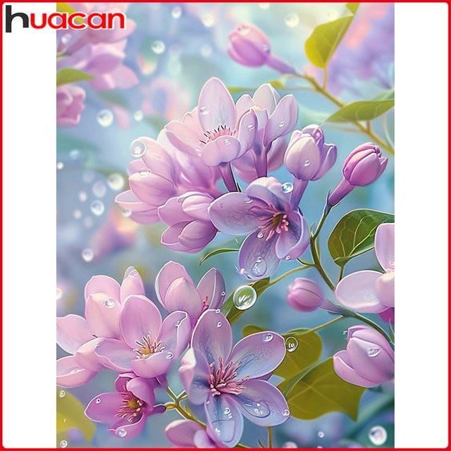 Huacan Diamantgemälde Set mit lila Blumen als Rundbohrer Diamantmosaik in Vollquadrat B: 30,0 cm, H: 20,0 cm, T: 20,0 cm - Bild 1