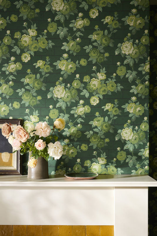 Little Greene Tapete Rose Garden Puck in Grün mit floralem Naturdesign aus Vlies - Bild 3