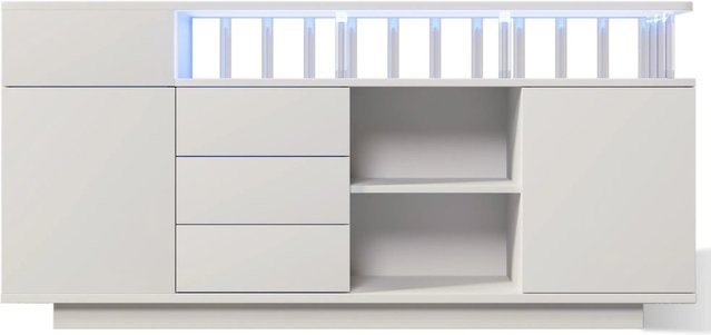 Merax Sideboard in Weiß mit LED-Beleuchtung und Acrylstützen, moderne Kommode für dein Wohnzimmer, B/T/H: 160 x 40 x 75 cm - Bild 1